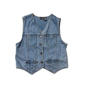 Vintage 90s Lizwear Denim Vest Light Wash Button Front Grunge Mom Core Large